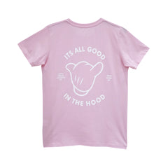 ITS ALL GOOD WOMENS SMALL PRINT TEE BABY PINK